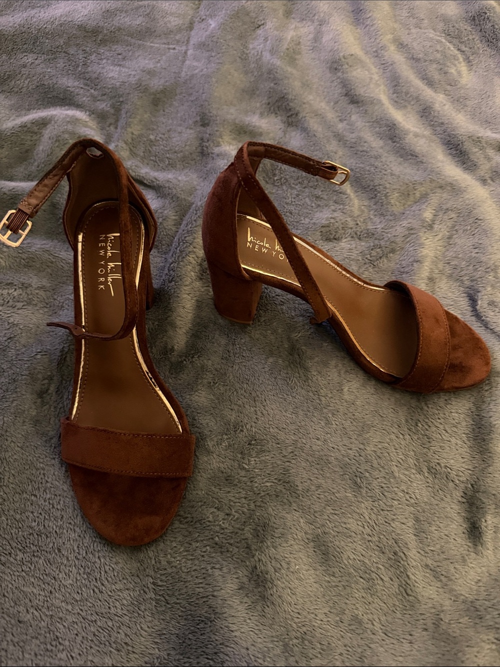 Nicole Miller Brown Suede Ankle Strap Block Heels